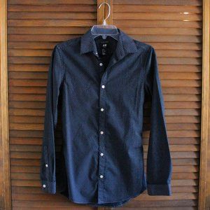 H&M Navy Blue w/ White Polka Dots Button Up, XS